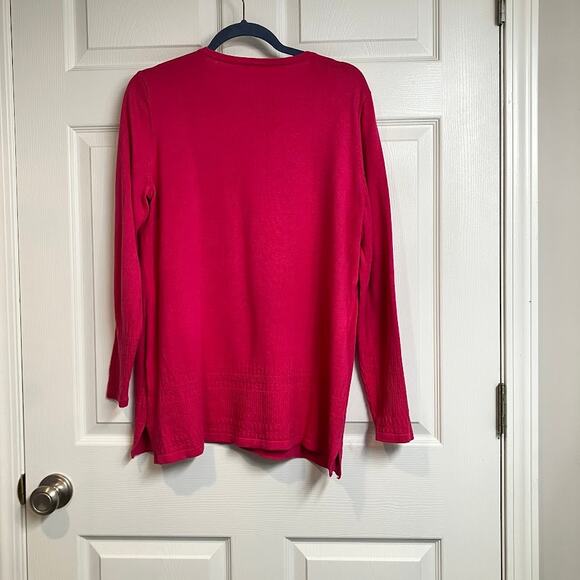 Isaac Mizrahi Live Textured Fuchsia Pink Scoopneck Cotton Viscose Sweater Size L - Picture 2 of 8